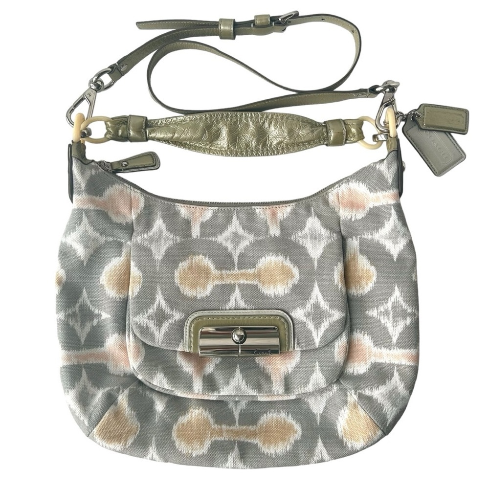 Coach Kristin Ikat Op Art Print Hobo Bag in Metallic Grey, Pink and Tan 16936